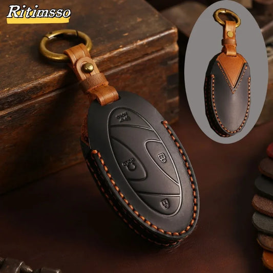 5 or 7 Key Buttons for Hyundai Grandeur GN7 Kona Ev 2023 Keychain Leather Car Key Case Car Romote Key Fob Cover Accessories
