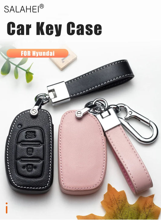Leather Car Key Case Cover Holder For Hyundai Tucson Sonata Santa Fe Creta ix25 ix35 i10 i20 Verna Solaris Mistra Elantra Accent